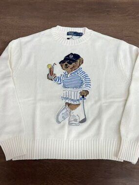 Polo Ralph Lauren Golf Polo Bear Cream Knit Sweater